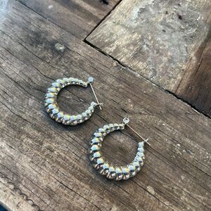Sterling silver hoop earrings shrimp doorknocker 925 large big chunky bamboo